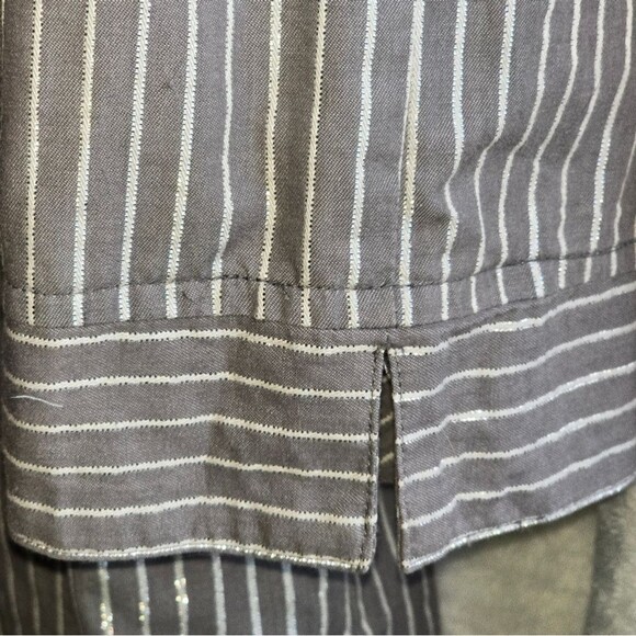 Alia Womens 3/4 Sleeve Gray And sparkling Silver Striped Button Down Size 16 - Picture 3 of 5